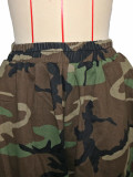 Women Camouflage Print Casual Denim Capri Pants