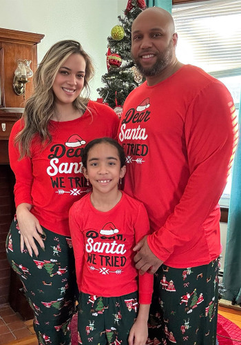 Women Christmas Letter Print Family Wear Long-Sleeved Pajamas Two-Piece Set Christmas Checkered Print Family Wear Long-Sleeved Pajamas Two-Piece Set