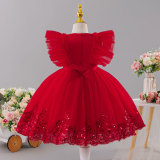 Girls' Red Summer Puffy Tulle Princess Dress