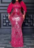 Women Sequined Party Round Neck Bodycon Maxi Dress