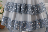 Girls' Sequin Birthday Formal Party Dress with Bow Sequin Suspender Train Princess Dress