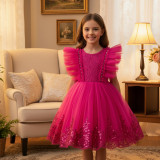 Girls' Red Summer Puffy Tulle Princess Dress
