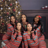 Women Christmas Letter Print Plaid Print Family Wear Long-Sleeved Pajamas Two-Piece Set