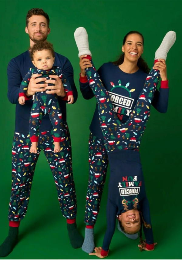 Women Christmas Letter Print Family Wear Long-Sleeved Pajamas Two-Piece Set