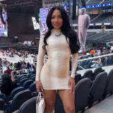 Women Autumn/Winter High-Neck Printed Long-Sleeved Bodycon Mini Dress