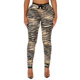 Women Autumn/Winter Lace Print Basic Stretchy Casual Pant