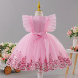 Girls' Red Summer Puffy Tulle Princess Dress
