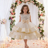 Girls' Double Layer Mesh Bow Dress