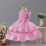 Girls' Double Layer Mesh Bow Dress
