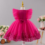 Girls' Red Summer Puffy Tulle Princess Dress