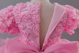 Girls' Birthday Formal Party Puff Sleeve Embroidered Train Cake Princess Dress