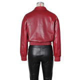 Women Turndown Collar Zipper Pullover Leather Jacket and Shorts Two-Piece Set