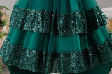 Girls' Sequin Birthday Formal Party Dress with Bow Sequin Suspender Train Princess Dress