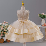 Girls' Double Layer Mesh Bow Dress