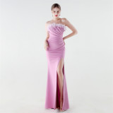 Women Strapless Feather Fishtail Formal Party Evening Dress