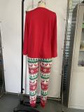 Women Christmas Reindeer Print Family Wear Long-Sleeved Pajamas Two-Piece Set