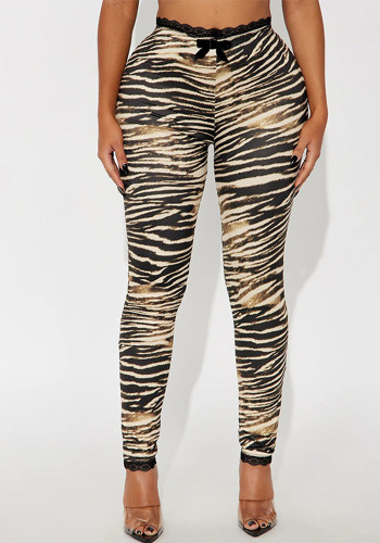 Women Autumn/Winter Lace Print Basic Stretchy Casual Pant
