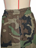 Women Camouflage Print Casual Denim Capri Pants