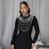 Women Beaded High-Neck Bodycon Maxi Dress
