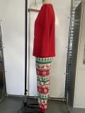 Women Christmas Reindeer Print Family Wear Long-Sleeved Pajamas Two-Piece Set