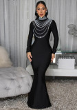 Women Beaded High-Neck Bodycon Maxi Dress