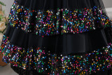 Girls' Sequin Birthday Formal Party Dress with Bow Sequin Suspender Train Princess Dress