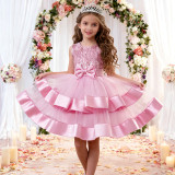 Girls' Double Layer Mesh Bow Dress