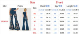 Women American Embroidered Floral Washed Denim Bell Bottom Pants