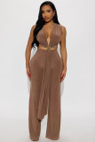 Women Autumn Tie-Waist Halter Neck Sleeveless Top and Pants Two-Piece Set