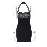 Women Winter Sexy Backless Halter Neck Bodycon Dress