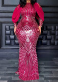 Women Sequined Party Round Neck Bodycon Maxi Dress