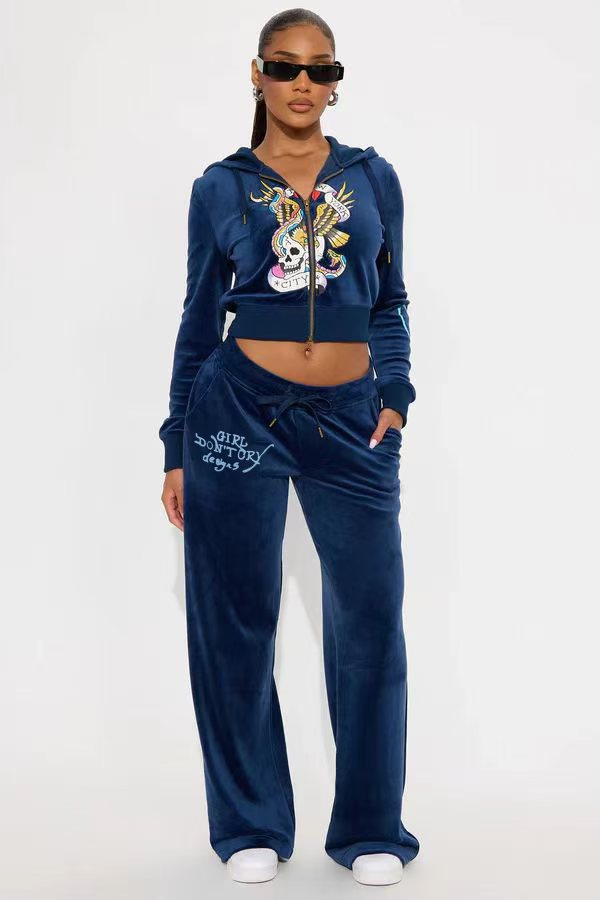 Women Hooded Velvet Top and Pant Two-Piece Set