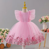 Girls' Red Summer Puffy Tulle Princess Dress