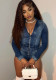 Women Zipper Solid Patchwork Stetchy Denim Lace Jumpsuit
