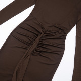 Women Elegant Sexy Backless Dress Long-Sleeve Ribbed Mesh Shawl Two-Piece Set