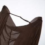 Women Elegant Sexy Backless Dress Long-Sleeve Ribbed Mesh Shawl Two-Piece Set