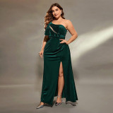 Plus Size Women Off-Shoulder Slit Evening Dress