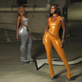 Women Shiny Ribbon Sleeveless Vest and Pants Set