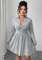 Women Gray Polo Collar Dress