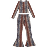 Women Autumn/Winter Long-Sleeved Top and Printed Pants Two-Piece Set