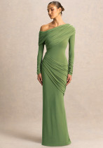 Women Autumn/Winter Solid Elegant Asymmetrical Neckline Dress