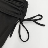 Women Autumn Long-Sleeve Solid One-Shoulder Crop Top and Skirt Two-Piece Set