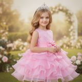 Girls Sequined Puffy Mesh Cake Princess Dress
