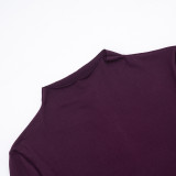 Women Autumn/Winter Solid High-Neck Long-Sleeve Ribbon Gathered Bodycon Skirt