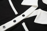 Women Autumn Color Block Turndown Collar Button-Down Long-Sleeved Jumpsuit