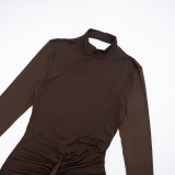 Women Elegant Sexy Backless Dress Long-Sleeve Ribbed Mesh Shawl Two-Piece Set