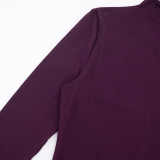 Women Autumn/Winter Solid High-Neck Long-Sleeve Ribbon Gathered Bodycon Skirt