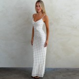 Women French Polka Dot Sexy V-Neck Strapless Maxi Dress