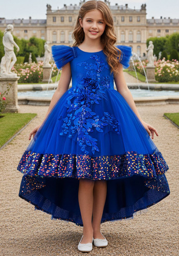 Girls' Mesh Sequin Train Princess Dress