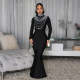 Women Beaded High-Neck Bodycon Maxi Dress